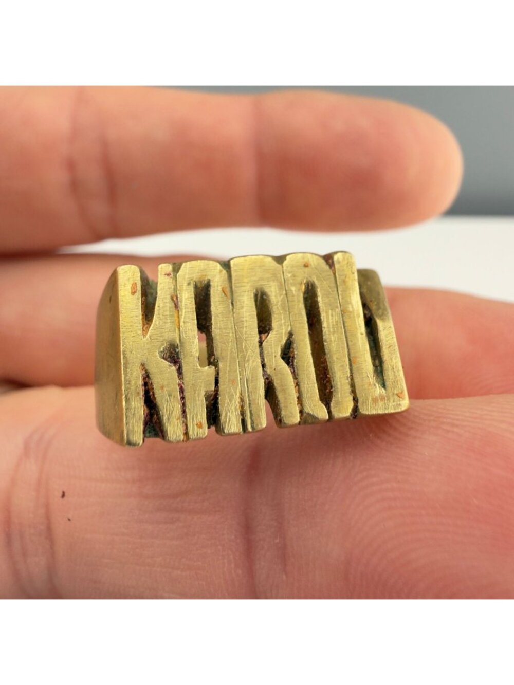 Custom Brass Ring "Karol" Nameplate Design Size 12